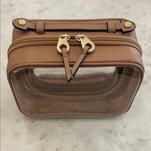 CALPAK clear small cosmetics case in Caramel